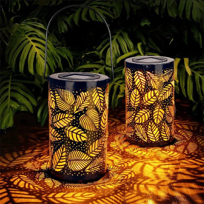 Garden Solar Lantern 3D Dynamic Leafage Hollow Out Metal Outdoor Hanging Light, Size L