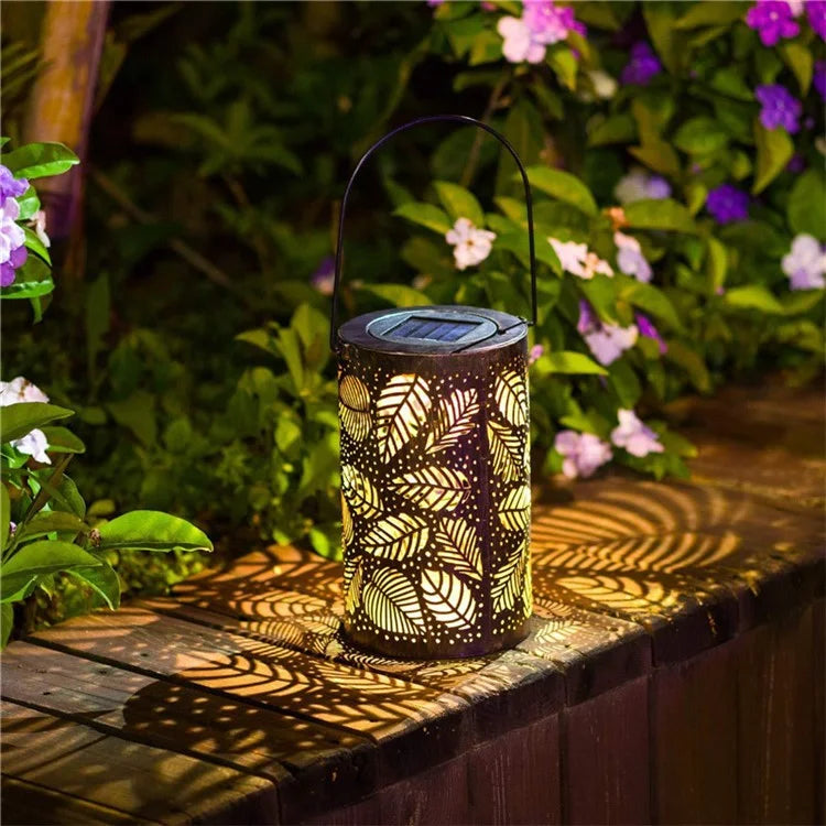 Garden Solar Lantern 3D Dynamic Leafage Hollow Out Metal Outdoor Hanging Light, Size L