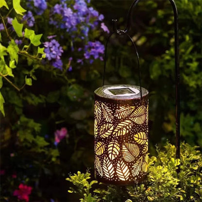 Garden Solar Lantern 3D Dynamic Leafage Hollow Out Metal Outdoor Hanging Light, Size L