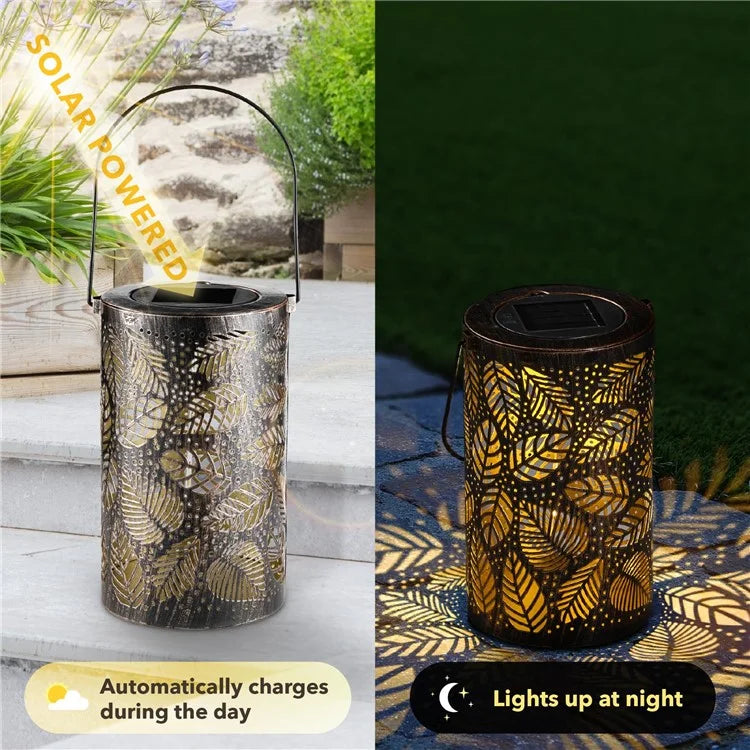 Garden Solar Lantern 3D Dynamic Leafage Hollow Out Metal Outdoor Hanging Light, Size L