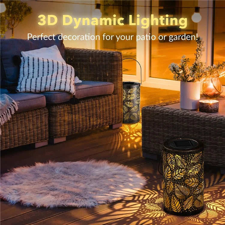 Garden Solar Lantern 3D Dynamic Leafage Hollow Out Metal Outdoor Hanging Light, Size L