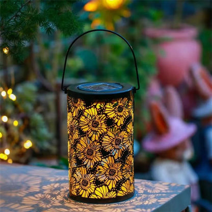 3D Dynamic Chrysanthemum Hollow Out Metal Outdoor Hanging Light Garden Solar Lantern, Size S