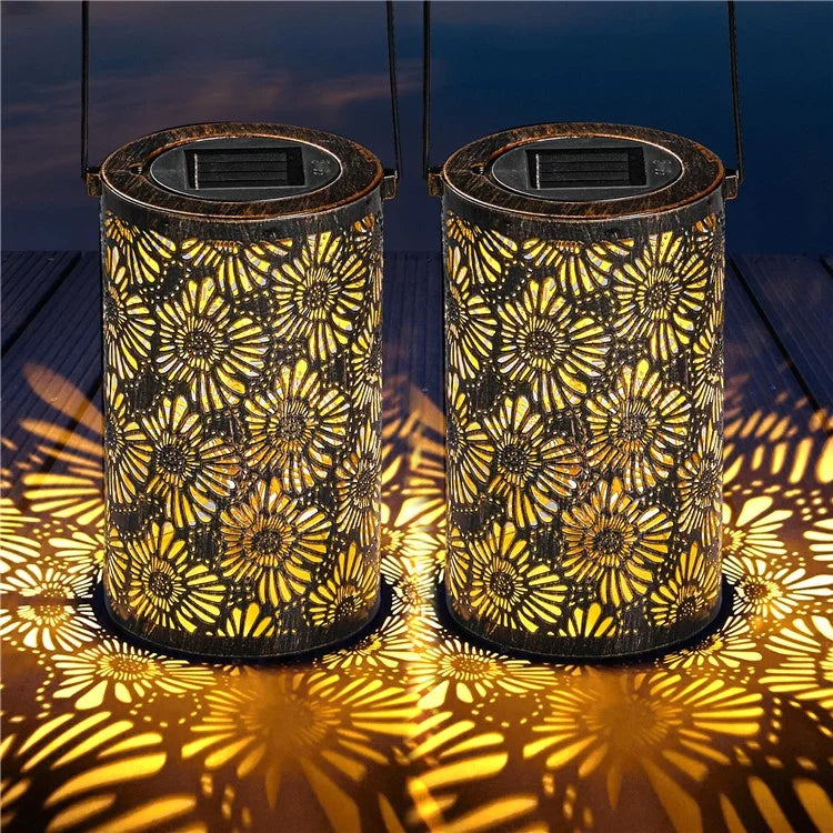 3D Dynamic Chrysanthemum Hollow Out Metal Outdoor Hanging Light Garden Solar Lantern, Size S