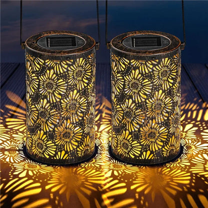 3D Dynamic Chrysanthemum Hollow Out Metal Outdoor Hanging Light Garden Solar Lantern, Size S