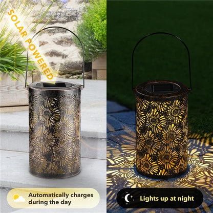 3D Dynamic Chrysanthemum Hollow Out Metal Outdoor Hanging Light Garden Solar Lantern, Size S