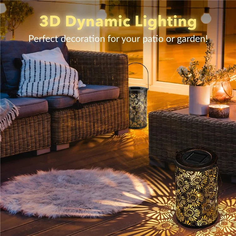 3D Dynamic Chrysanthemum Hollow Out Metal Outdoor Hanging Light Garden Solar Lantern, Size S