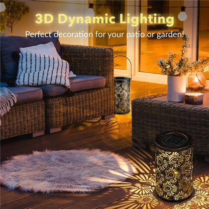 3D Dynamic Chrysanthemum Hollow Out Metal Outdoor Hanging Light Garden Solar Lantern, Size S