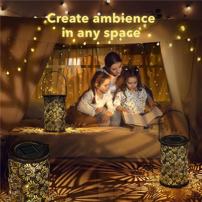 3D Dynamic Chrysanthemum Hollow Out Metal Outdoor Hanging Light Garden Solar Lantern, Size S