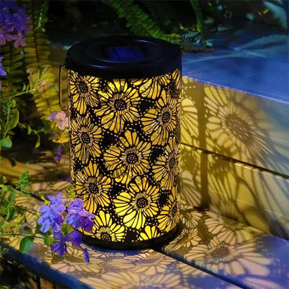 3D Dynamic Chrysanthemum Hollow Out Metal Outdoor Hanging Light Garden Solar Lantern, Size S
