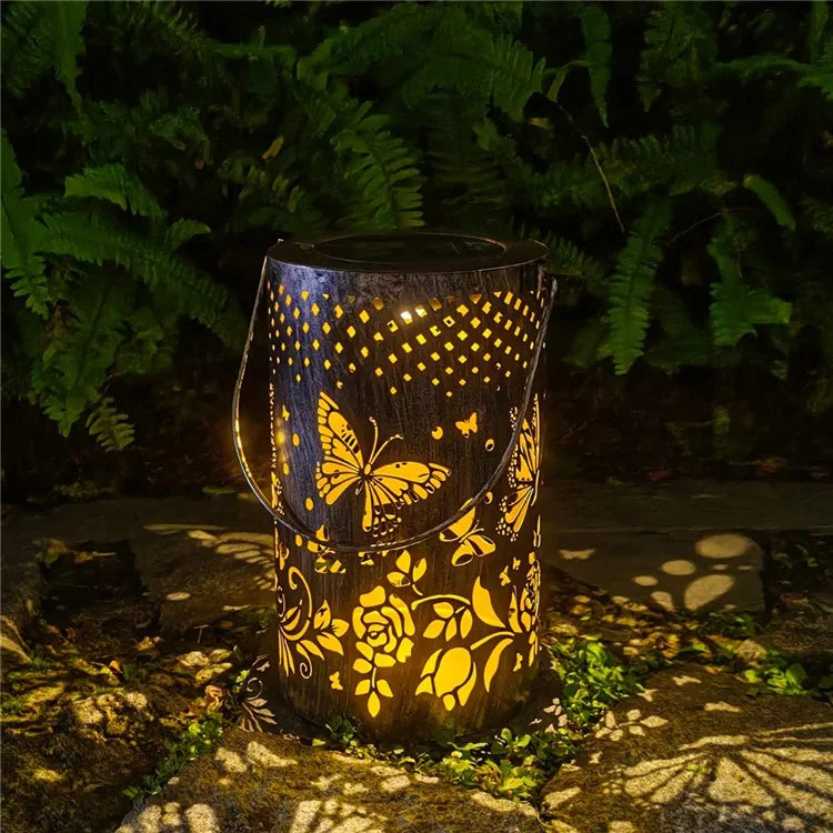 Butterfly Hollow Out Iron Solar Lantern Waterproof Outdoor Hanging Garden Light, Size S