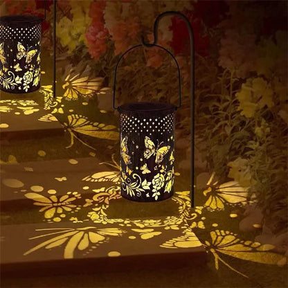 Butterfly Hollow Out Iron Solar Lantern Waterproof Outdoor Hanging Garden Light, Size S