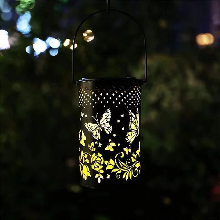 Butterfly Hollow Out Iron Solar Lantern Waterproof Outdoor Hanging Garden Light, Size S