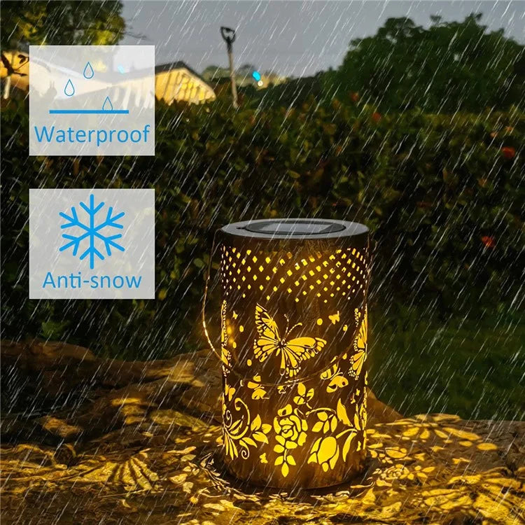 Butterfly Hollow Out Iron Solar Lantern Waterproof Outdoor Hanging Garden Light, Size S