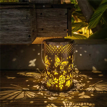 Butterfly Hollow Out Iron Solar Lantern Waterproof Outdoor Hanging Garden Light, Size L
