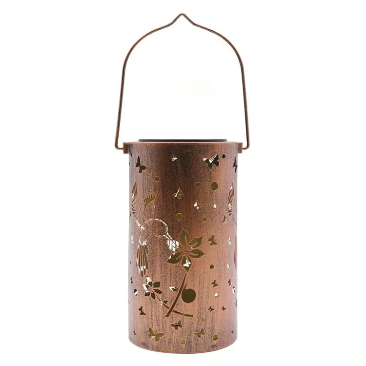 Hummingbird Hollow Out Metal Outdoor Hanging Light Decorative Garden Solar Lantern, Size L