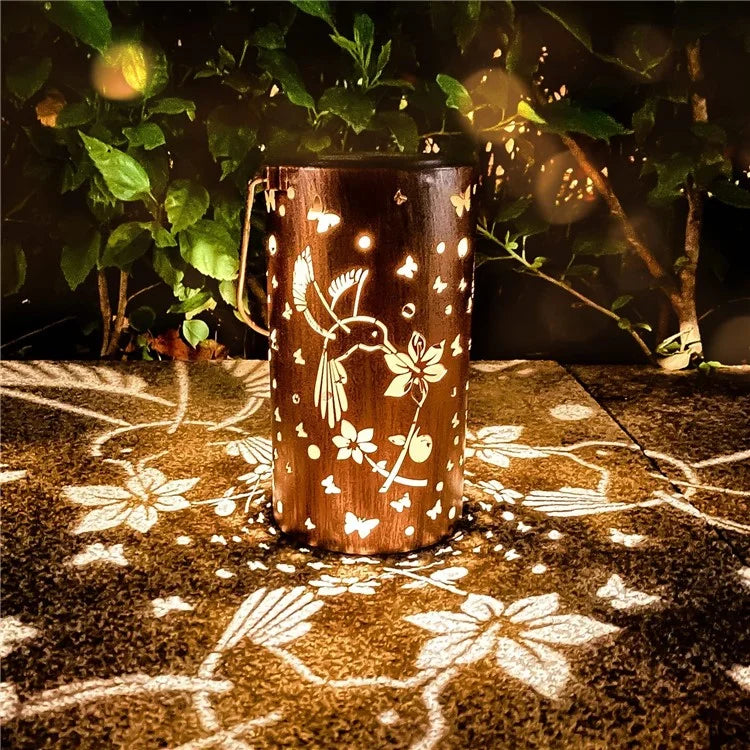 Hummingbird Hollow Out Metal Outdoor Hanging Light Decorative Garden Solar Lantern, Size L