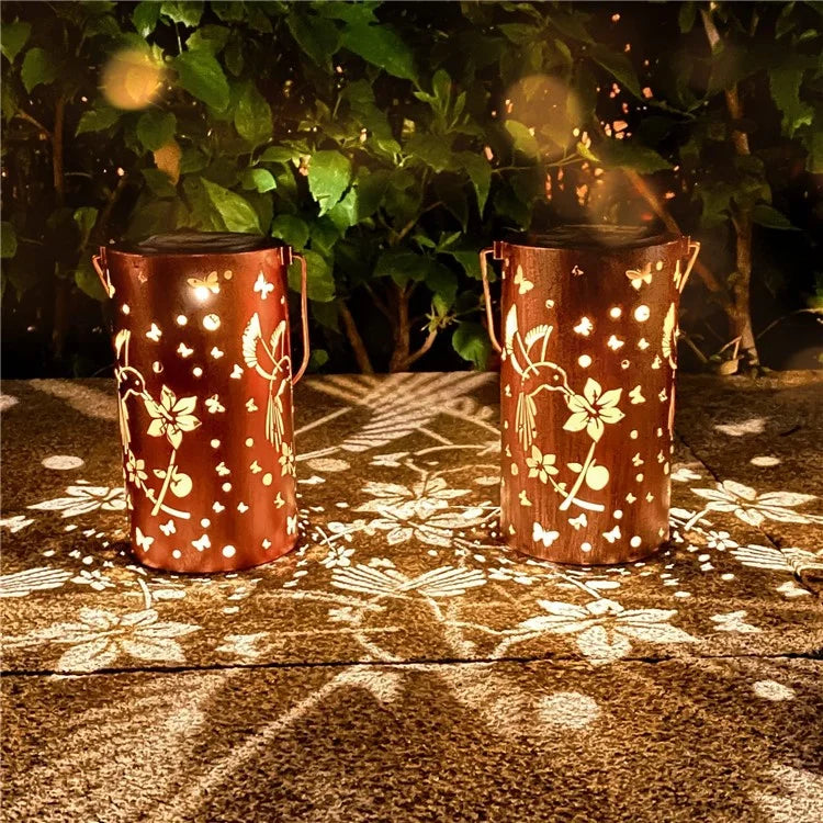 Hummingbird Hollow Out Metal Outdoor Hanging Light Decorative Garden Solar Lantern, Size L