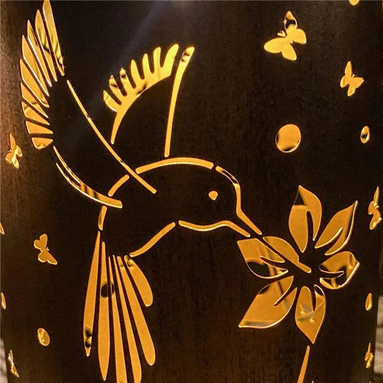 Hummingbird Hollow Out Metal Outdoor Hanging Light Decorative Garden Solar Lantern, Size L