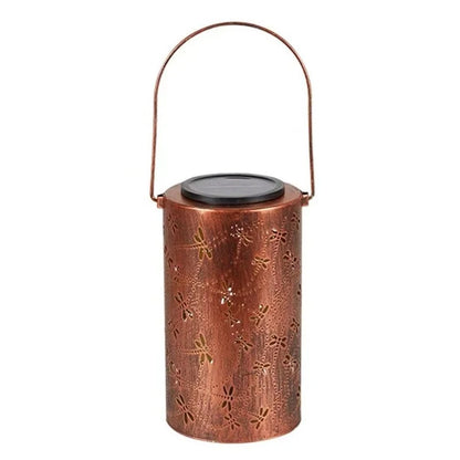 Dragonfly Solar Lantern Hollow Out Metal Outdoor Hanging Light Garden Decor, Size S