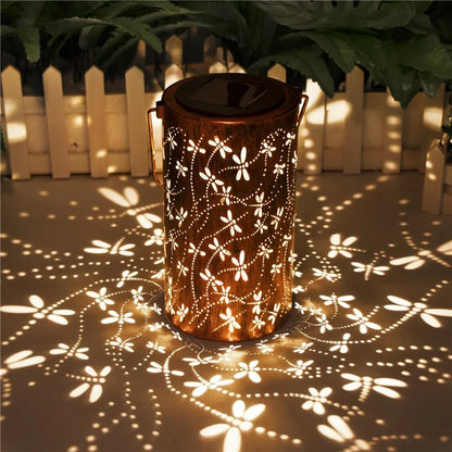 Dragonfly Solar Lantern Hollow Out Metal Outdoor Hanging Light Garden Decor, Size S