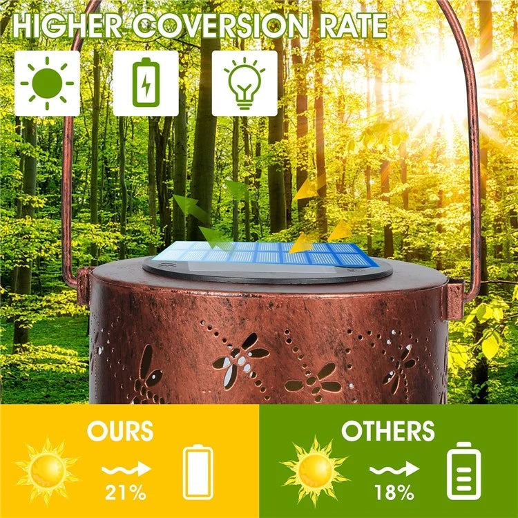 Dragonfly Solar Lantern Hollow Out Metal Outdoor Hanging Light Garden Decor, Size S