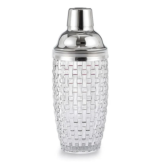 385ml Cocktail Shaker Woven Texture Glass+Stainless Steel Lid Cocktail Shaker Cup (BPA Free, No FDA Certification)