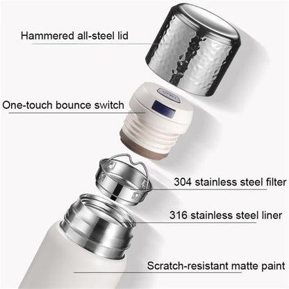 430ml Hammered Texture Lid 316 Stainless Steel Insulated Water Bottle with Tea Strainer (BPA-Free, No FDA Certification)