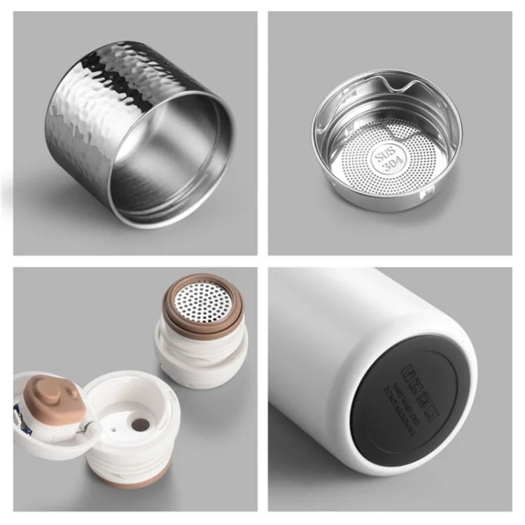 430ml Hammered Texture Lid 316 Stainless Steel Insulated Water Bottle with Tea Strainer (BPA-Free, No FDA Certification)
