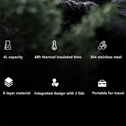 TEAHOO 4.0L Outdoor Water Bottle 304 Stainless Steel Insulated Cup (BPA Free, No FDA)