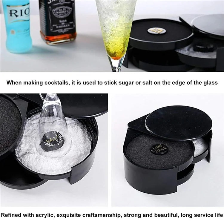 3-Tier Bar Juice Cocktail Seasoning Box Sugar Salt Rimmer Tool Bartender ABS Storage Box (BPA-Free, No FDA Certification)