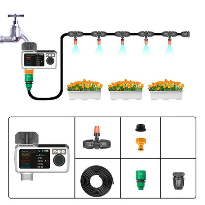 YLIGE Solar Powered Water Irrigation Timer with 10m Hose Automatic Watering Controller, European Standard