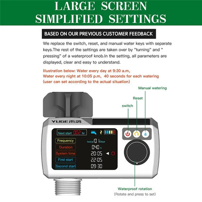 YLIGE Solar Powered Water Irrigation Timer Automatic Watering Controller with Tee Coupler + Hose Kit, European Standard