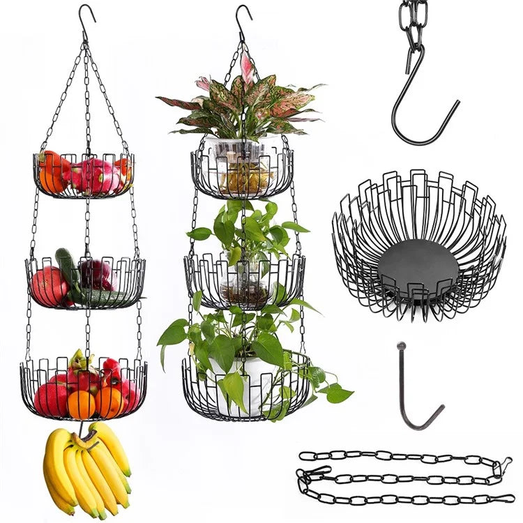 001-ZJD-SB1 3-Layer Hanging Basket Potted Plant Vegetable Fruit Basket (BPA-free, No FDA Certificate)