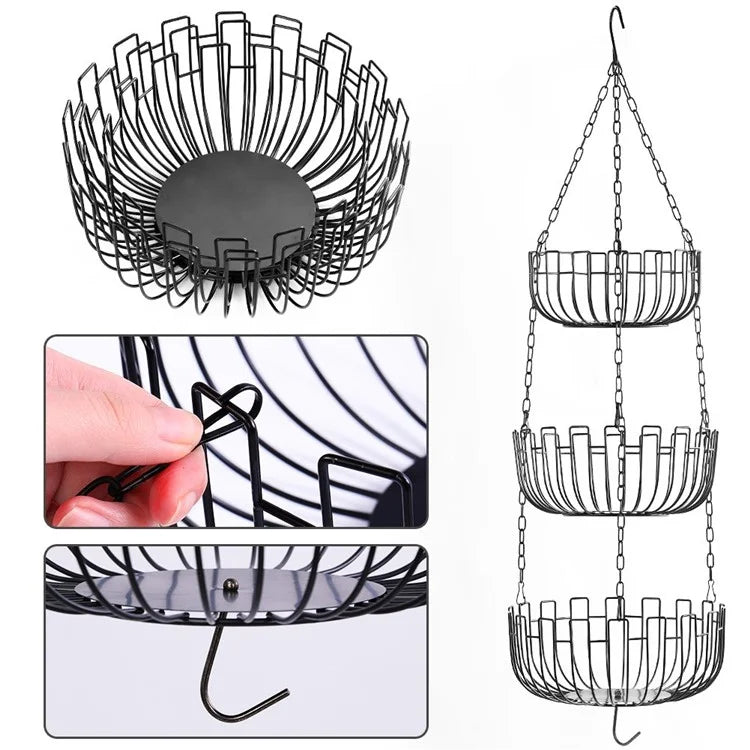 001-ZJD-SB1 3-Layer Hanging Basket Potted Plant Vegetable Fruit Basket (BPA-free, No FDA Certificate)