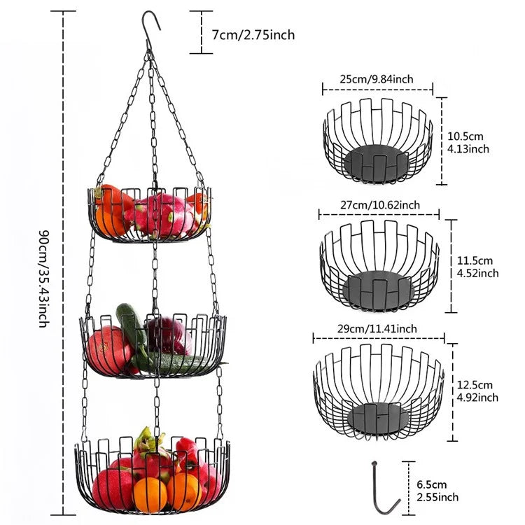001-ZJD-SB1 3-Layer Hanging Basket Potted Plant Vegetable Fruit Basket (BPA-free, No FDA Certificate)