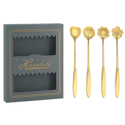 4PCS / Set 17.6-17.8cm Stainless Steel Flower Shape Spoons Tableware Teaspoon Dessert Coffee Spoon for Mixing Stirring