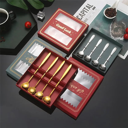 4PCS / Set 17.6-17.8cm Stainless Steel Flower Shape Spoons Tableware Teaspoon Dessert Coffee Spoon for Mixing Stirring