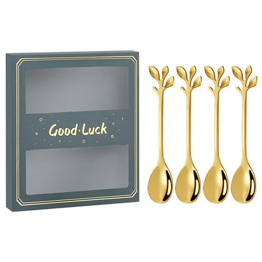 4PCS / Set 12.2 cm Stainless Steel Leaf Coffee Spoons Tableware Stirring Mixing Spoons for Ice Tea, Coffee, Dessert