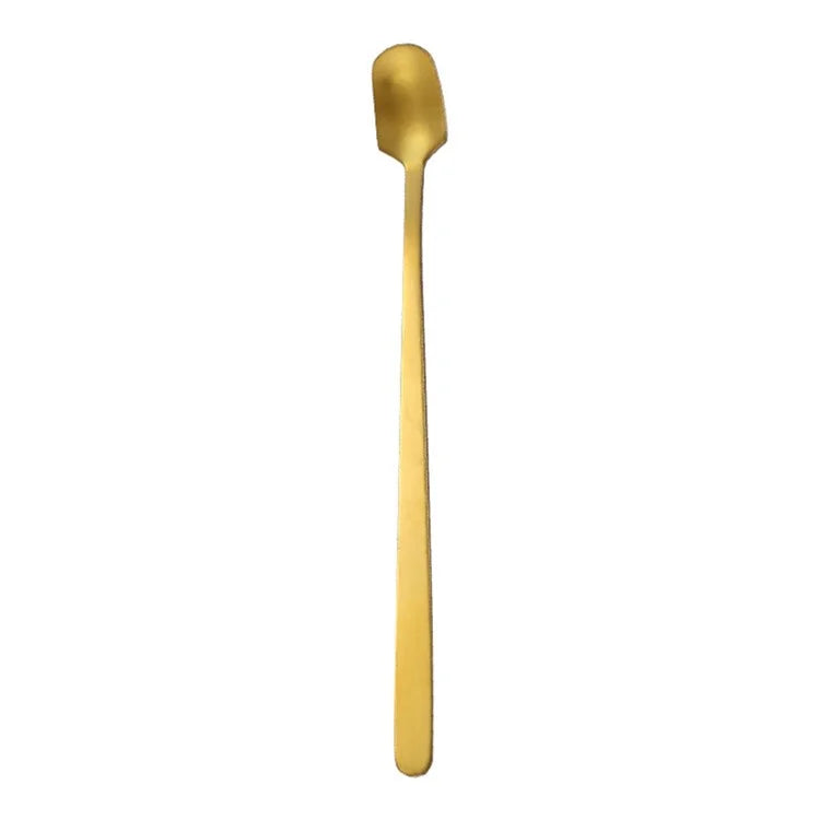 3Pcs 13.2cm Stainless Steel Square Head Stirring Spoon Long Handle Dessert Spoon, Gold (BPA Free, No FDA)
