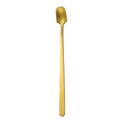 3Pcs 13.2cm Stainless Steel Square Head Stirring Spoon Long Handle Dessert Spoon, Gold (BPA Free, No FDA)