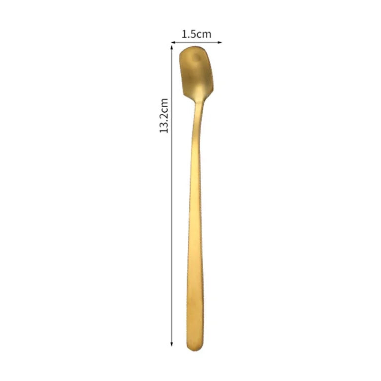 3Pcs 13.2cm Stainless Steel Square Head Stirring Spoon Long Handle Dessert Spoon, Gold (BPA Free, No FDA)