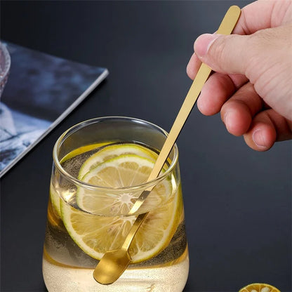 3Pcs 16.8cm Square Head Stirring Spoon Long Handle Stainless Steel Dessert Spoon, Gold (BPA Free, No FDA)