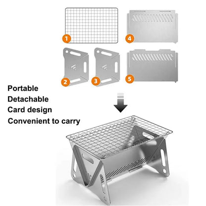 Detachable Camping Picnic BBQ Stainless Steel Stove Outdoor Charcoal Burning Cooking Stove (No FDA, BPA-Free)