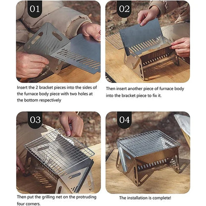 Detachable Camping Picnic BBQ Stainless Steel Stove Outdoor Charcoal Burning Cooking Stove (No FDA, BPA-Free)