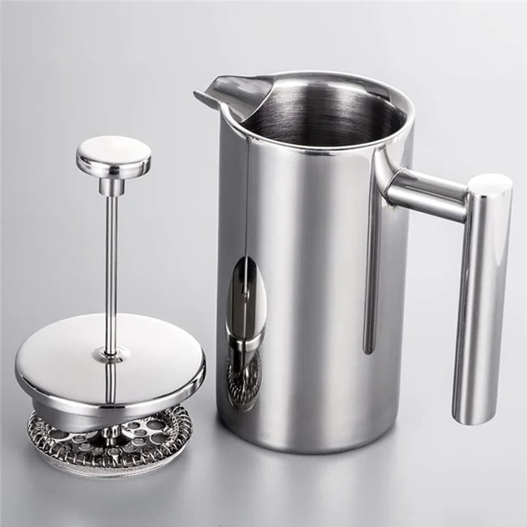 1000ml French Press Coffee Maker Stainless Steel Double Walled Insulated Coffee Pot (BPA Free, No FDA) - Steel Color