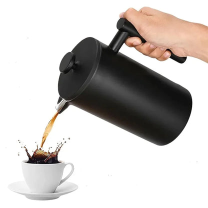 1000ml French Press Coffee Maker Stainless Steel Double Walled Insulated Coffee Pot (BPA Free, No FDA) - Black