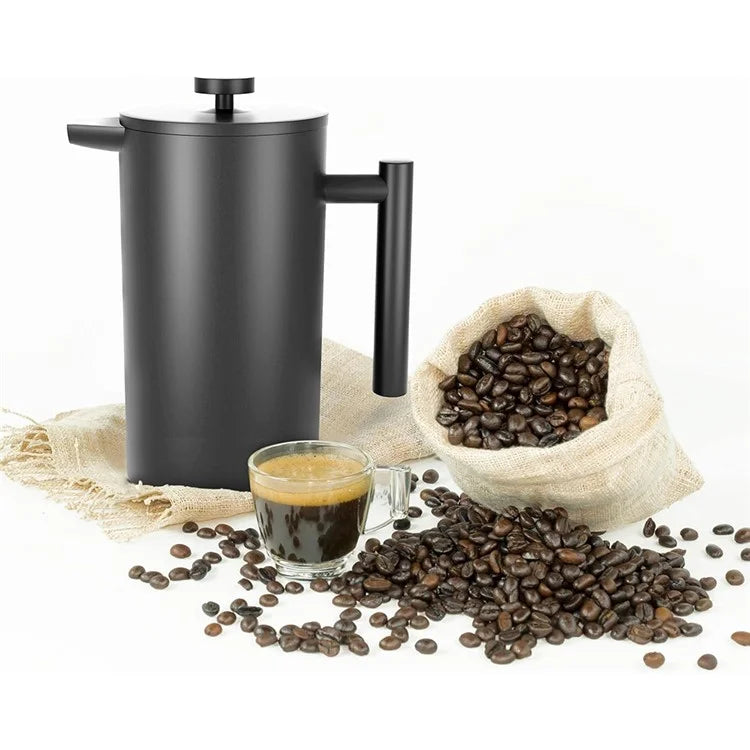 1000ml French Press Coffee Maker Stainless Steel Double Walled Insulated Coffee Pot (BPA Free, No FDA) - Black