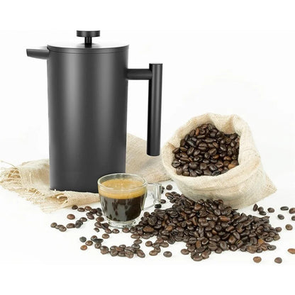 1000ml French Press Coffee Maker Stainless Steel Double Walled Insulated Coffee Pot (BPA Free, No FDA) - Black