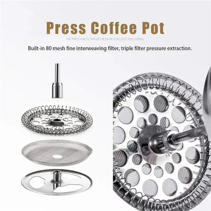 800ml French Press Coffee Maker Stainless Steel Double Walled Insulated Coffee Pot (BPA Free, No FDA) - Steel Color