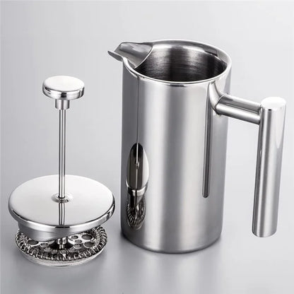 800ml French Press Coffee Maker Stainless Steel Double Walled Insulated Coffee Pot (BPA Free, No FDA) - Steel Color
